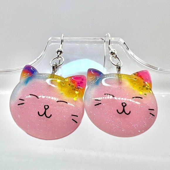 Cat Earrings - Glitter Earrings - Pastel Earrings - Kitty Cat Earrings - Picture 5 of 10